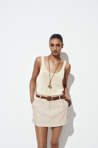 STRIPED CULOTTES WITH BELT - CAMEL/WHITE  by Zara