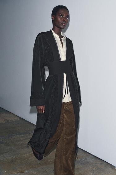 Zara EMBROIDERED SASH KIMONO ZW COLLECTION LIMITED EDITION - Black