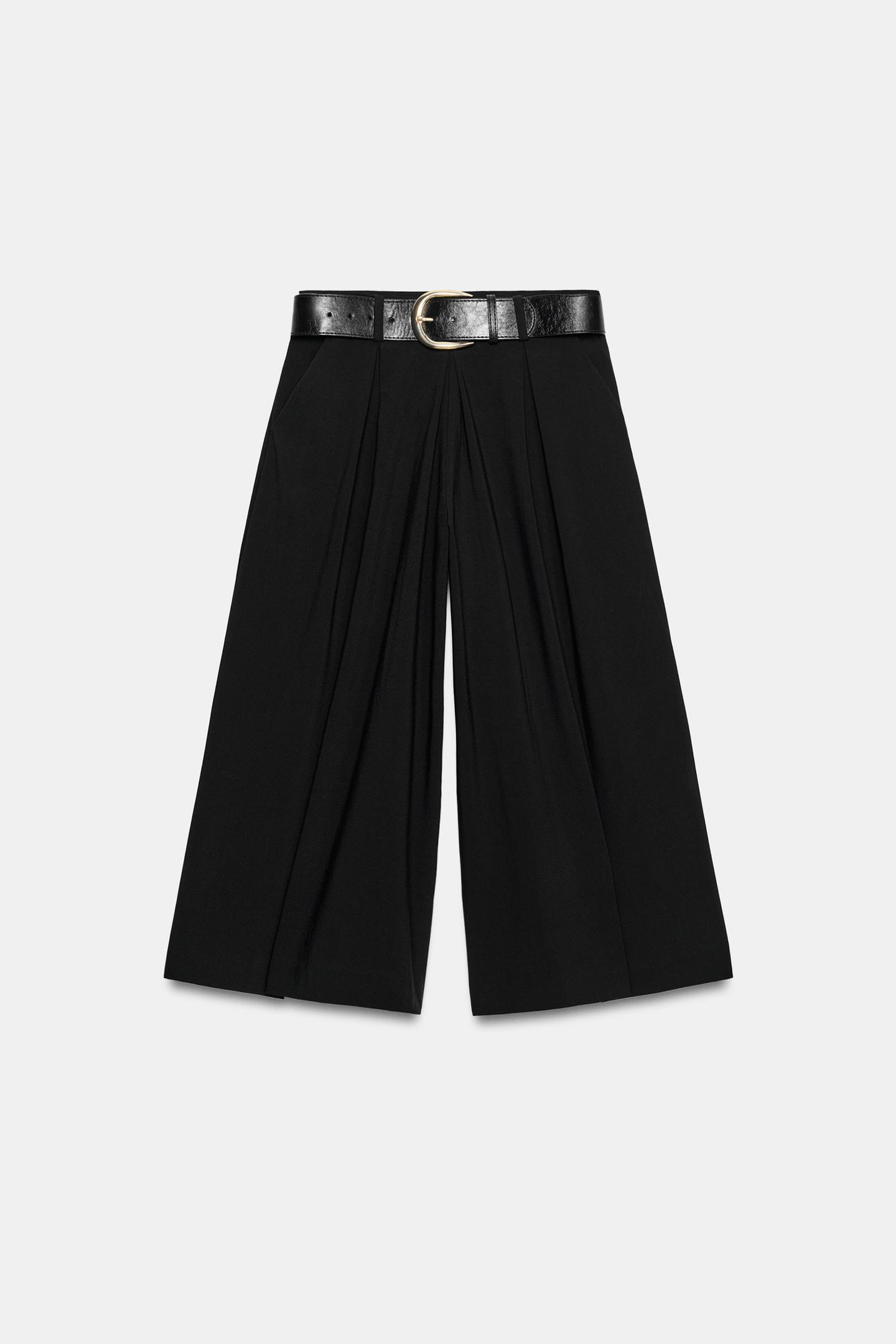 Женские брюки Zara Belted Pleated Culotte, цвет: Чёрный — фото 6