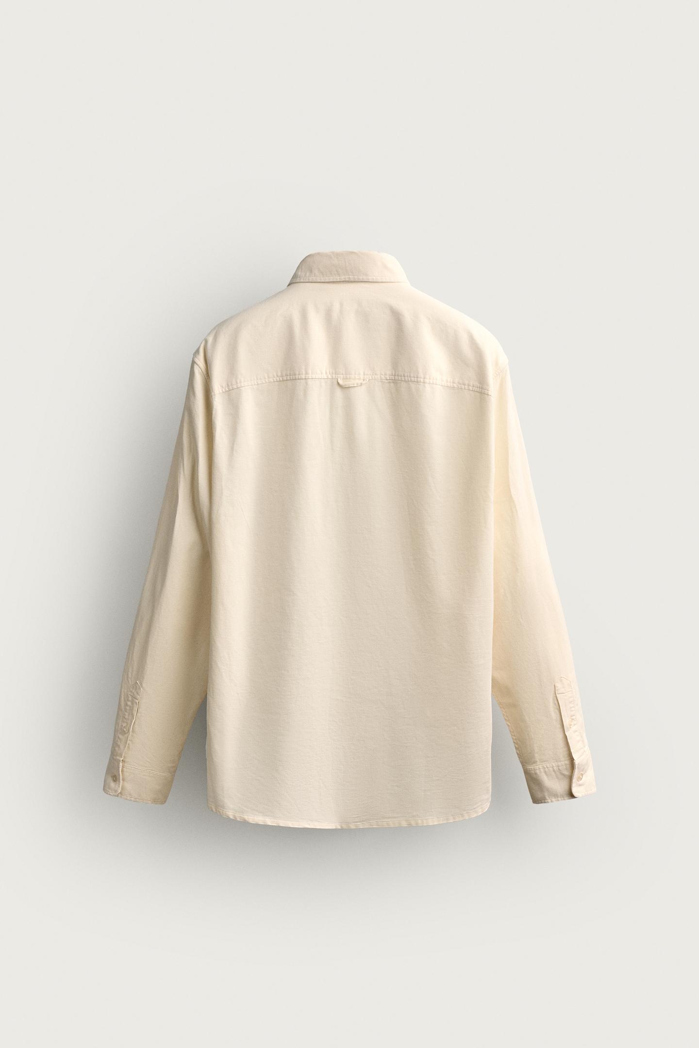 Мужская рубашка Zara Lightweight Corduroy Regular Fit, цвет: Экрю — фото 7