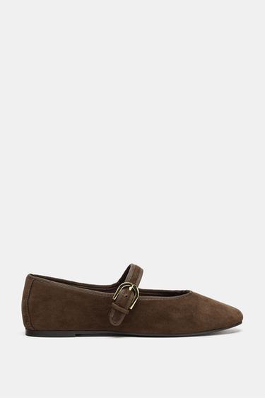 BALLERINE IN PELLE SCAMOSCIATA - Marrone cioccolato di Zara