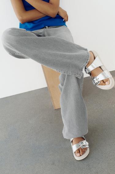 BUCKLED FLAT SLIDER SANDALS - Silver by Zara - Image 0