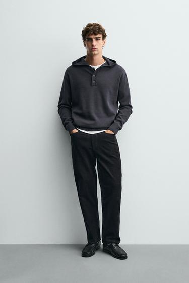 PULLOVER AUS BAUMWOLLE UND WOLLE MIT KAPUZE - Anthrazit von Zara - Bild 0