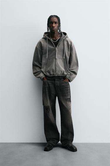 Zara WASHED HOODED JACKET - Gray - Image 0