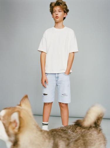 RIPPED DENIM BERMUDA SHORTS - Blue by Zara
