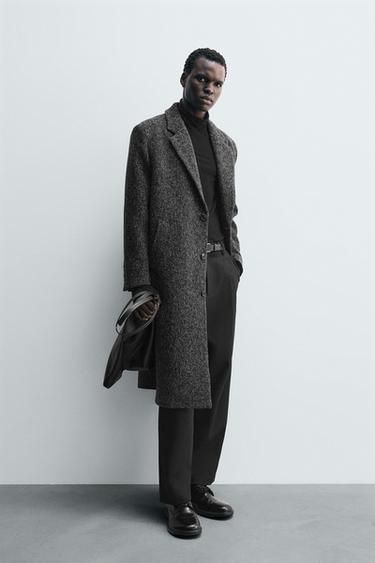 Zara TEXTURED WOOL BLEND COAT - Black