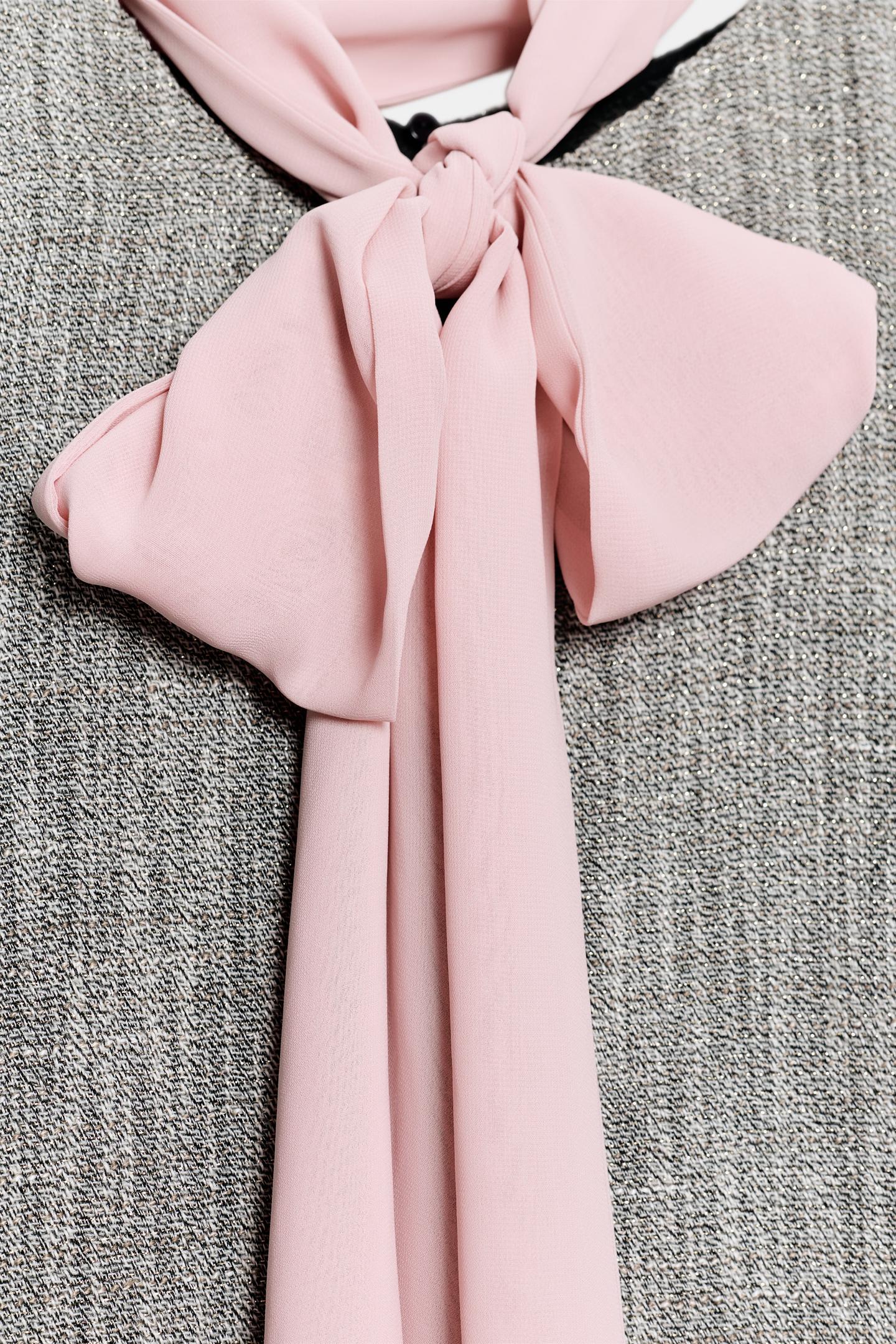 Женское платье Zara Contrasting Tie MIDI, цвет: Серый меланжевый — фото 9