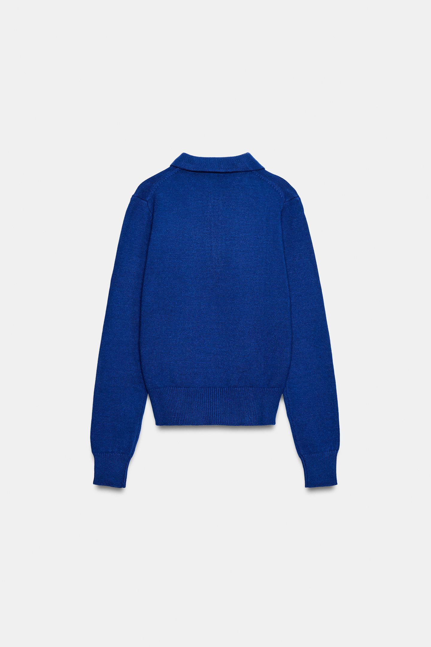 Женское поло Zara Zip-Neck Knit Polo, цвет: Голубоватый — фото 3