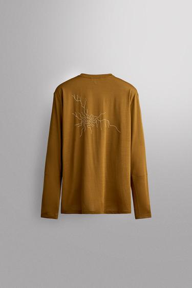 GRAPHIC TECHNICAL LONG SLEEVE T-SHIRT - Brown by Zara
