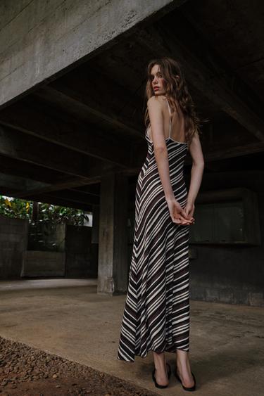 STRIPED RUSTIC MIDI DRESS - Black / Brown by Zara - Image 5