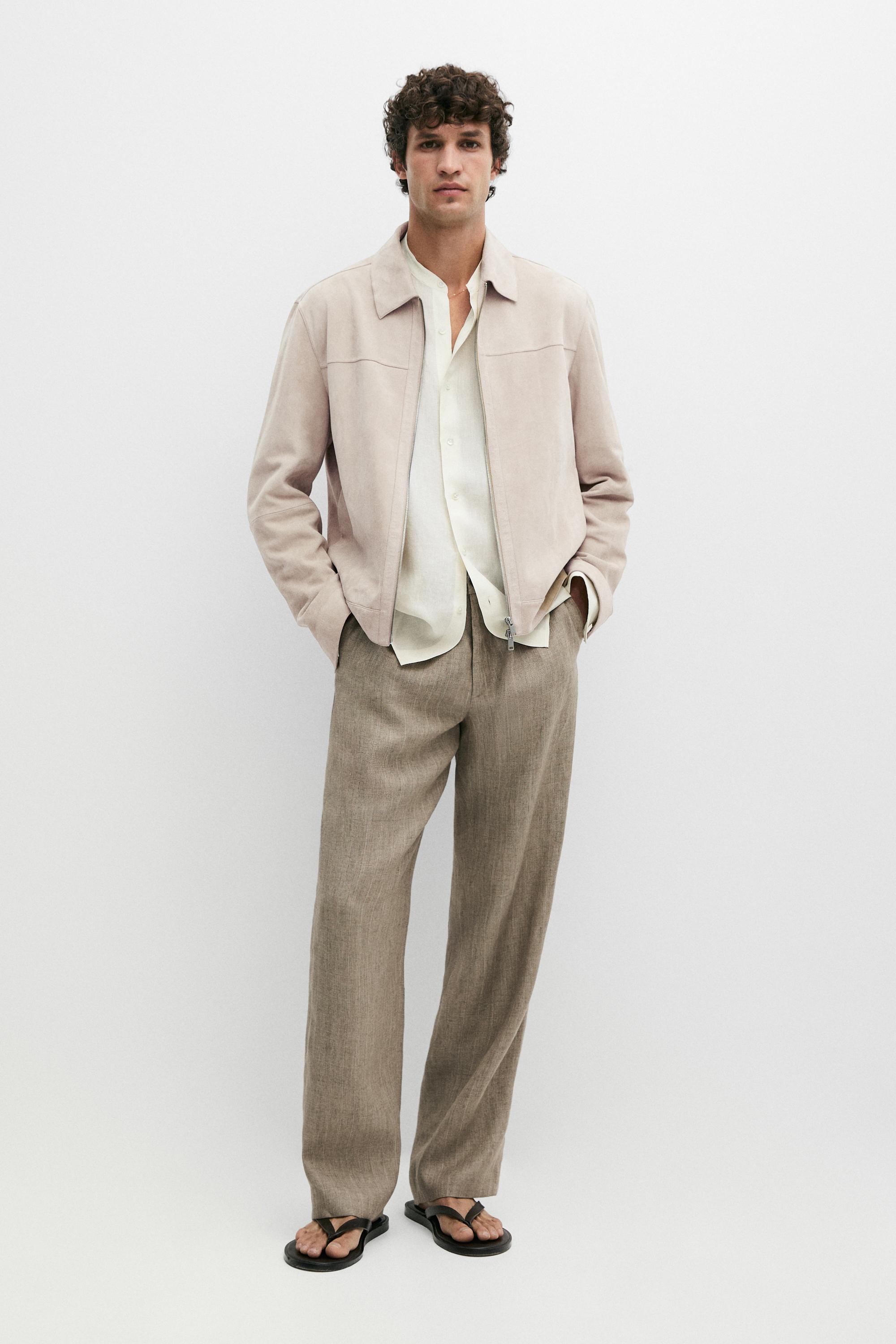 Suede leather collar jacket — Light beige