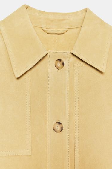 VESTE EN CUIR DAIM 100 % - Beige rosé de Zara - Image 3