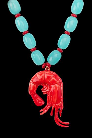 Zara SHRIMP BEAD NECKLACE - Turquoise