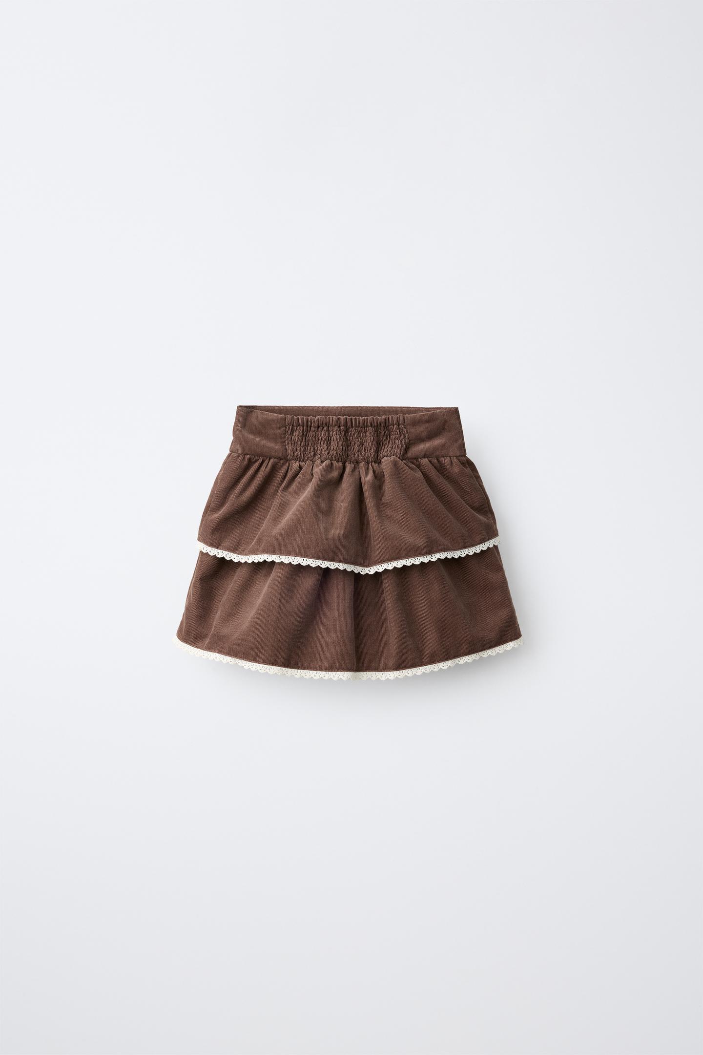 Детская юбка Zara Micro-Corduroy Ruffle, цвет: Коричневый — фото 2