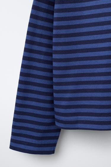 T-SHIRT À RAYURES AVEC CŒUR BRODÉ - Bleu de Zara - Image 3