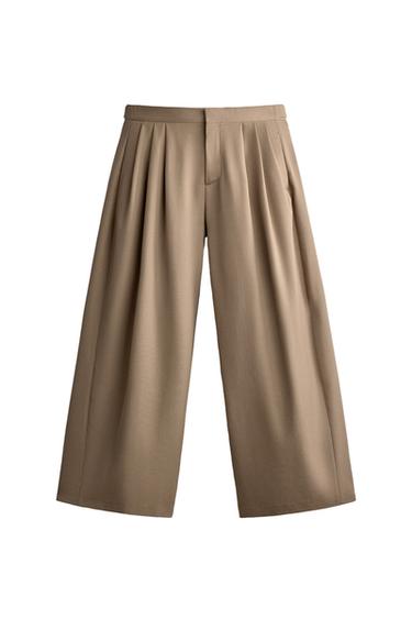 Zara RELAXED FIT PLEATED SUIT PANTS - Khaki