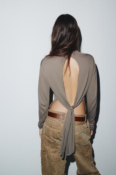 KNIT TOP WITH TIE BACK - Mink by Zara