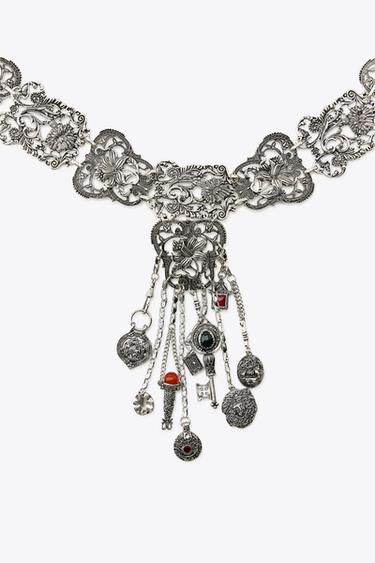 METAL BELT WITH FLOWER CHARMS - Silver by Zara - Image 3