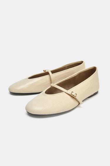 BALLERINES EN CUIR - Blanc écru de Zara - Image 3