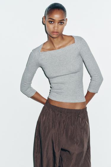 ÁO PHÔNG COTTON MODAL - Màu ghi xám từ Zara