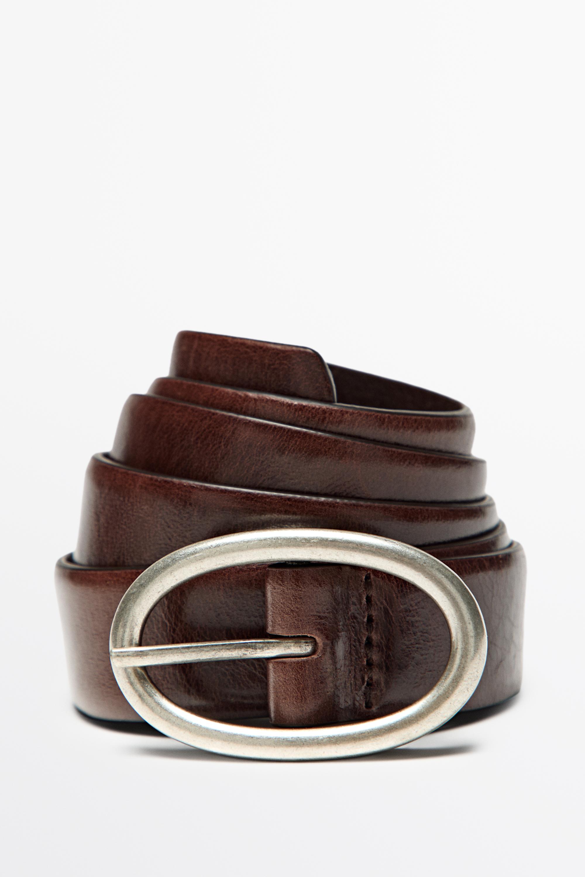 Ceinture boucle ovale en cuir nappa