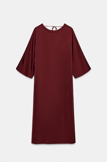 ZW COLLECTION SATIN MIDI DRESS - Burgundy by Zara