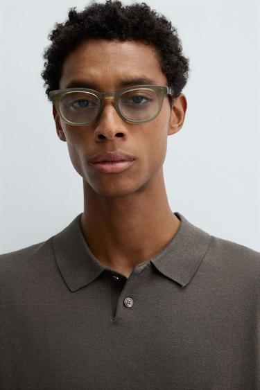 COTTON-BLEND KNIT POLO SHIRT - Black / Brown by Zara - Image 4