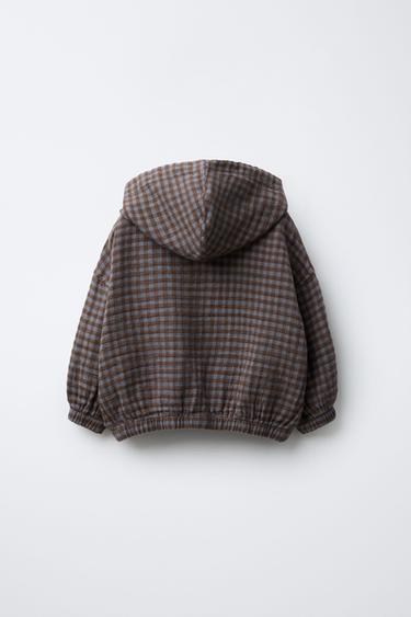 HOODED CHECK OVERSHIRT - Brown by Zara - Image 1