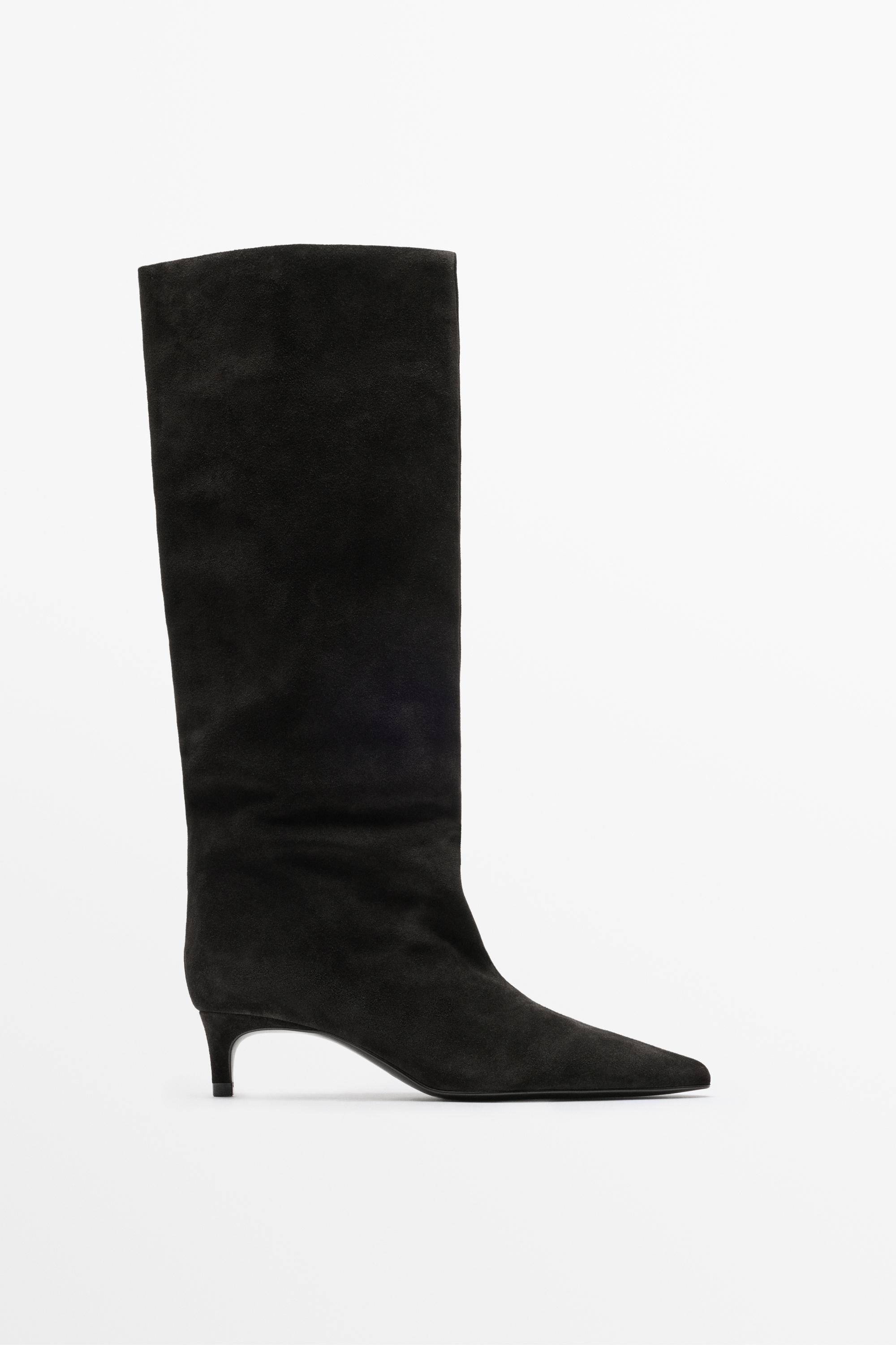 Soft leather kitten heel boot — Brown