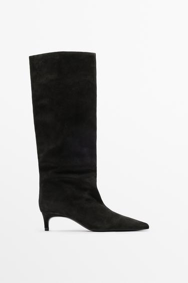 Zara Soft leather kitten heel boot - Brown - Image 0
