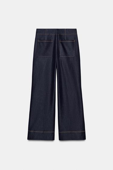 BOOTCUT TROUSERS WITH CONTRAST TOPSTITCHING - Indigo by Zara