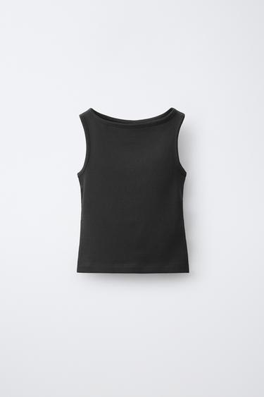 TOP UNI AVEC MODAL - Gris anthracite de Zara