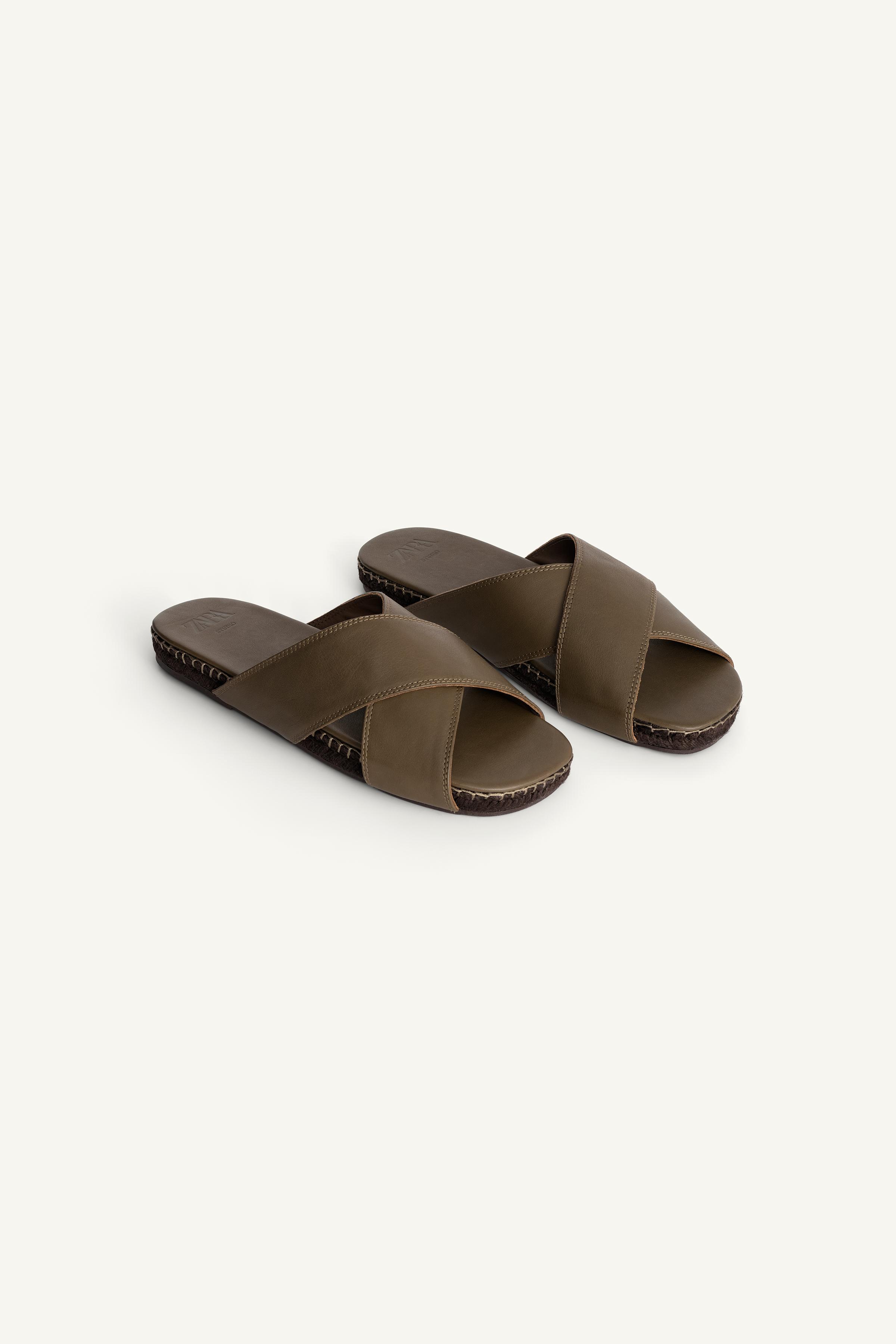 CRISSCROSS LEATHER SANDALS - Green | ZARA United States