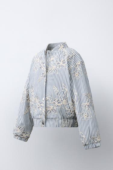 EMBROIDERED STRIPED BOMBER JACKET - Blue/White by Zara - Image 1