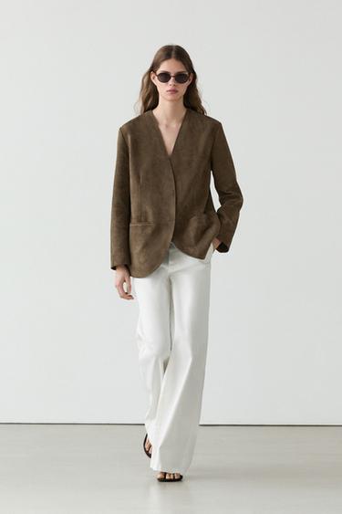 Blazer piel ante - Negro oro de Zara - Imagen 0