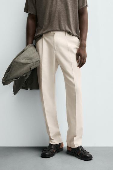 Zara REGULAR FIT PLEATED PANTS - Ecru