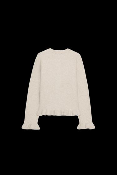 Zara RUFFLED KNIT CARDIGAN - Sand