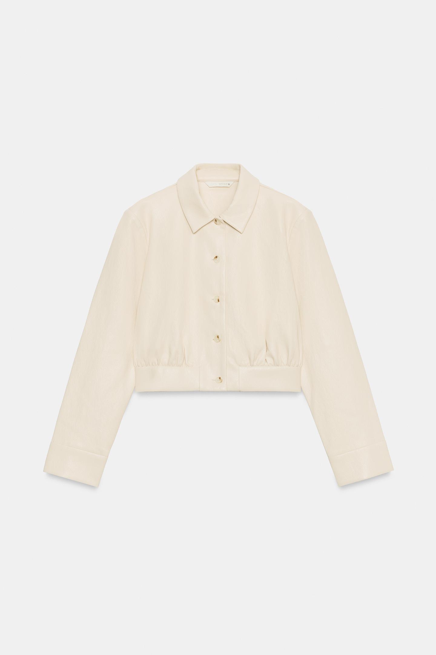 Женская рубашка Zara Cropped Leather-Effect Shoulder-Pad, цвет: Экрю — фото 8