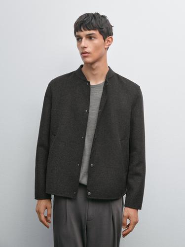 Chaqueta bomber tejido doble mezcla lana - Gris antracita de Zara