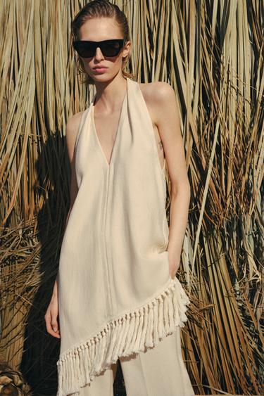 ZW COLLECTION HALTER NECK FRINGED TOP - Mid-ecru by Zara - Image 2