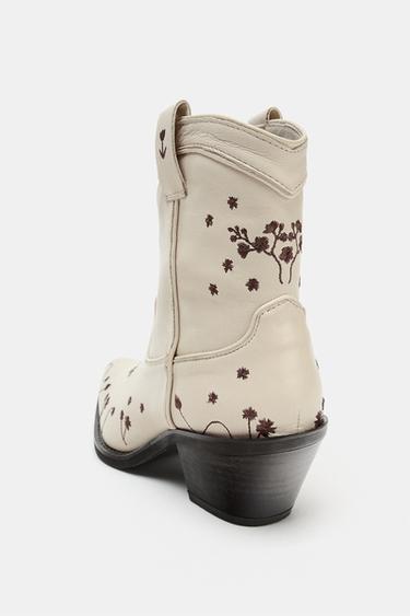 LEATHER COWBOY ANKLE BOOTS WITH EMBROIDERED FLOWERS - white by Zara - Image 5