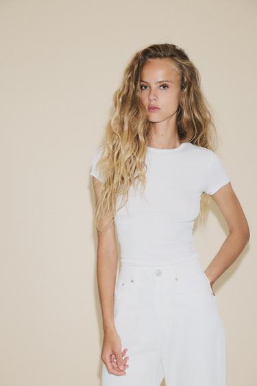 Zara SHORT SLEEVE VISCOSE T-SHIRT - White
