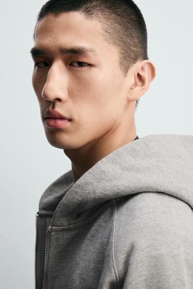 ZIP-UP HOODIE WITH LABEL - Grey marl by Zara