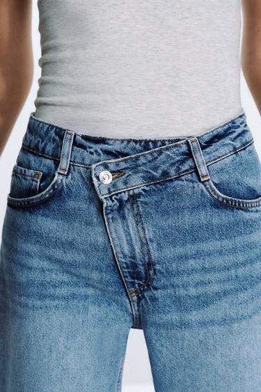 JEANS Z1975 STRAIGHT TIRO ALTO CINTURA CRUZADA - Azul medio de Zara