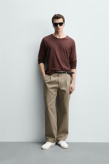 Zara CHINO PANTALONE OPUŠTENOG KROJA SA NABORIMA – Bež – Slika 0