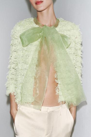 CHAQUETA PUNTO FLECOS LAZO ORGANDÍ - Verde claro de Zara