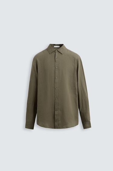 100% LINEN SHIRT - Khaki by Zara