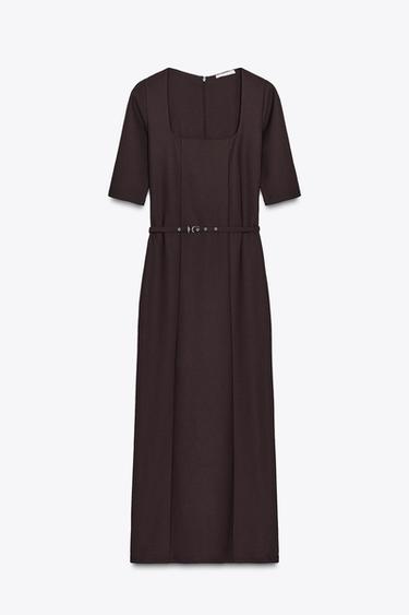 ROBE LONGUE AVEC CEINTURE - Chocolat de Zara