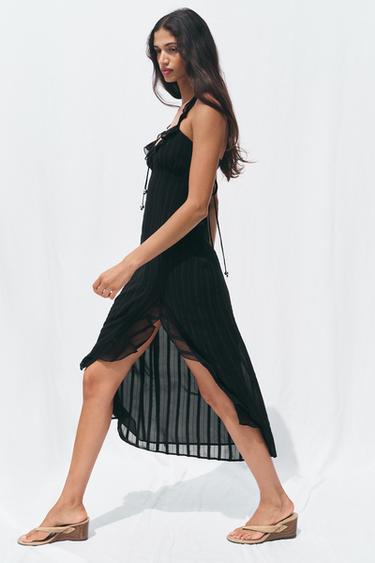 ROBE MI-LONGUE LINGERIE FIL MÉTALLISÉ - Noir de Zara - Image 5