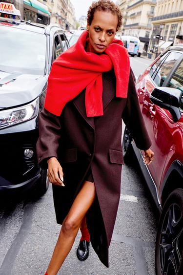 Zara OVERSIZED LONG COAT - Burgundy